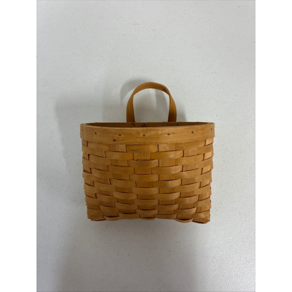 Handwoven Wood Splint Wall Pocket Basket Flat Back Hanging Mail Holder Decor
